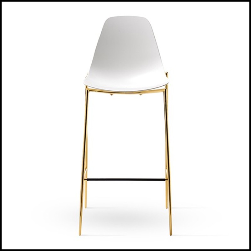 Bar stool with seat in polished aluminum and with metal legs in gold finish 107-Needle