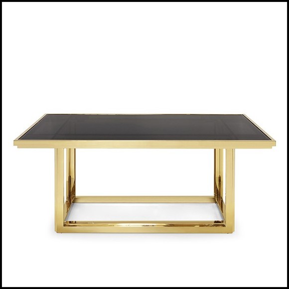 Dining table with gold finish metal structure and tempered glass top 162-Recta