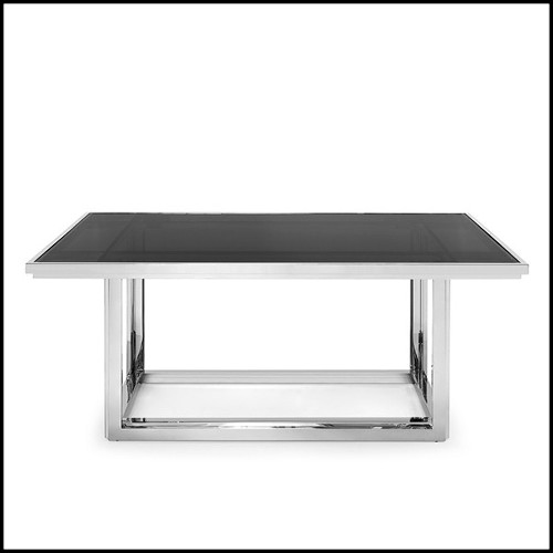 Dining table with gold finish metal structure and tempered glass top 162-Recta