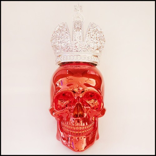 Sculpture made in marble dust resin chromed in red finish with hebrew crown PC-Skull Red Hebrew