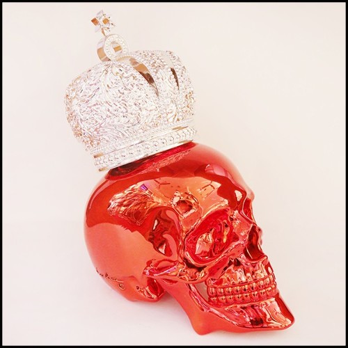 Sculpture made in marble dust resin chromed in red finish with hebrew crown PC-Skull Red Hebrew