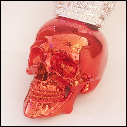 Sculpture made in marble dust resin chromed in red finish with hebrew crown PC-Skull Red Hebrew