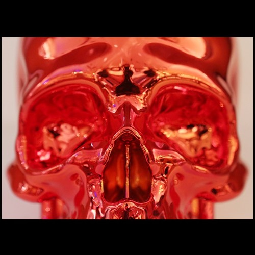 Sculpture made in marble dust resin chromed in red finish with hebrew crown PC-Skull Red Hebrew