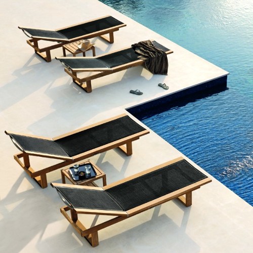 Lounger in teak and Black textile 48-SIENA Black