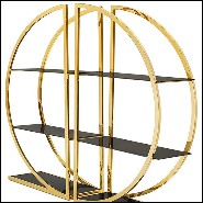 Bookcase set of 2 with metal structure in gold finish with smoked glass 162-Opale Set of 2