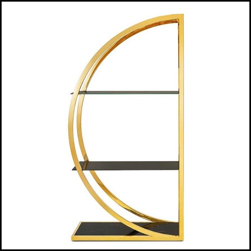 Bookcase set of 2 with metal structure in gold finish with smoked glass 162-Opale Set of 2