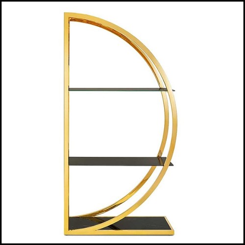 Bookcase set of 2 with metal structure in gold finish with smoked glass 162-Opale Set of 2