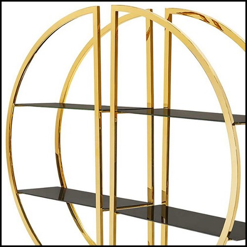 Bookcase set of 2 with metal structure in gold finish with smoked glass 162-Opale Set of 2