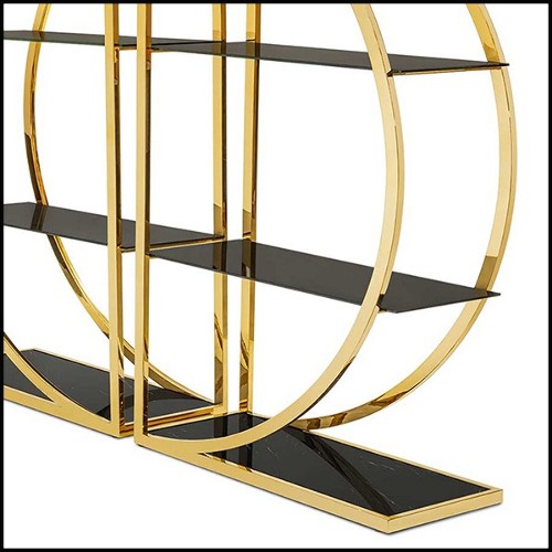 Bookcase set of 2 with metal structure in gold finish with smoked glass 162-Opale Set of 2