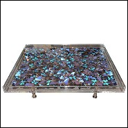 Coffee table with around 330 Butterflies under plexiglass top frame and with clear glass top PC-Blue Butterflies