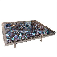 Coffee table with around 330 Butterflies under plexiglass top frame and with clear glass top PC-Blue Butterflies