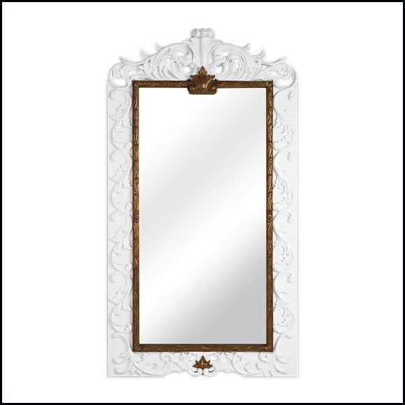 Mirror with frame in white and atique gold leaf finishes 119 Bas Relief Foliage