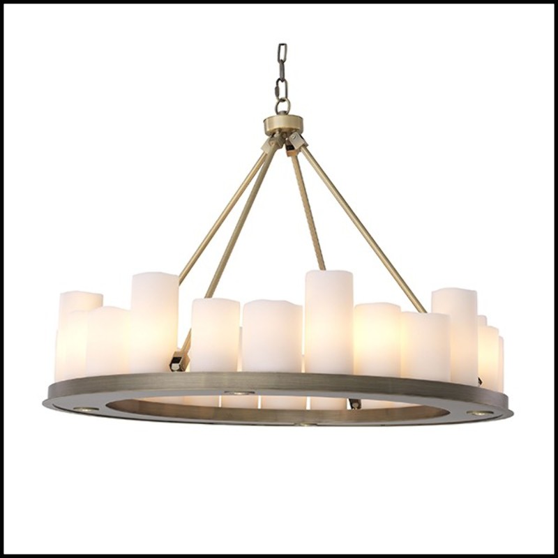 Chandelier brushed brass with faux candle shades 24-Round Commodore