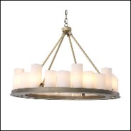 Chandelier brushed brass with faux candle shades 24-Round Commodore