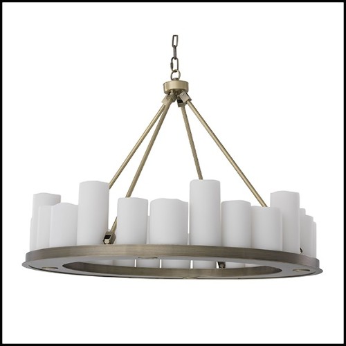 Chandelier brushed brass with faux candle shades 24-Round Commodore