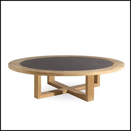 Coffee Table teak and bluestone 48-Siena Round