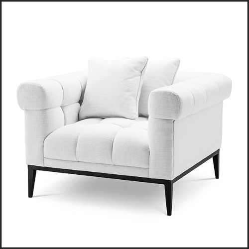 Armchair in gunmetal finish covered with deep-buttoned Avalon white fabric 24-Aurelio