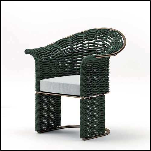 Luxury Italian Dafne Poltrona Girevole Outdoor Sofa Chair in Beige Fabric, Rugiano Collection
