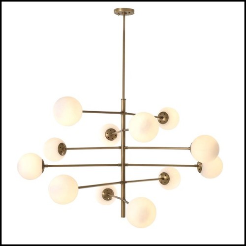 Suspension in antique brass finish with white glass shades 24-Exo